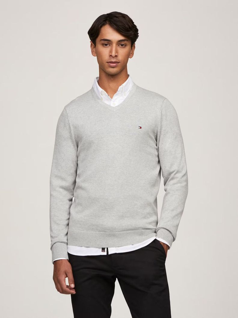 Sweater Básico Signature V-Neck Gris Tommy Hilfiger-0