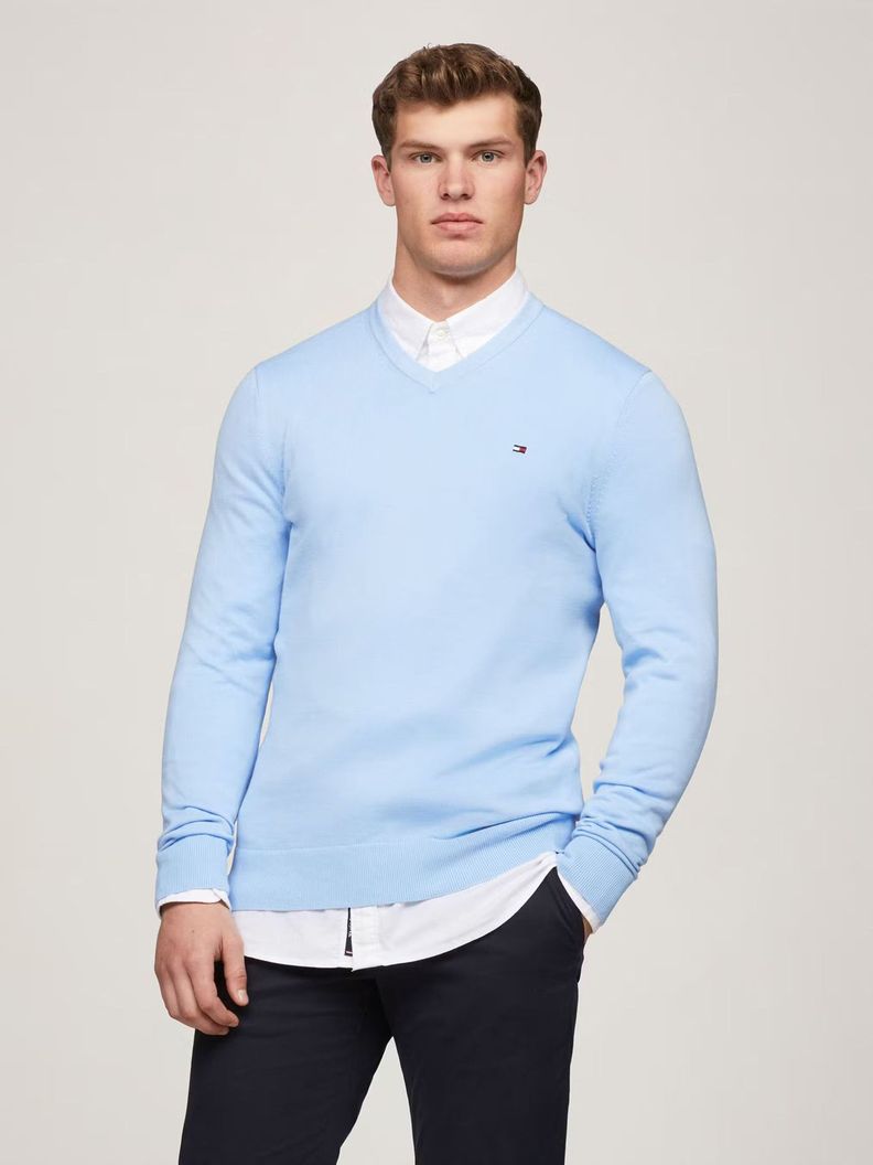 Sweater Básico Signature V-Neck Celeste Tommy Hilfiger-0