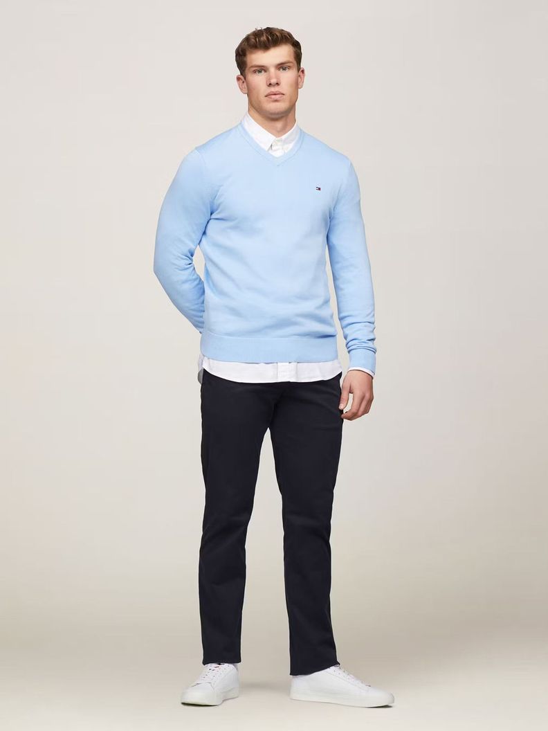 Sweater Básico Signature V-Neck Celeste Tommy Hilfiger-1