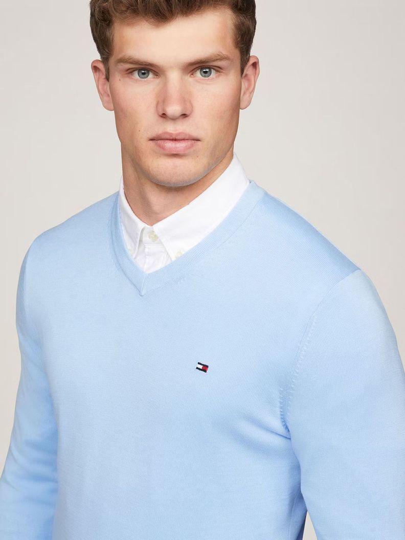 Sweater Básico Signature V-Neck Celeste Tommy Hilfiger-3