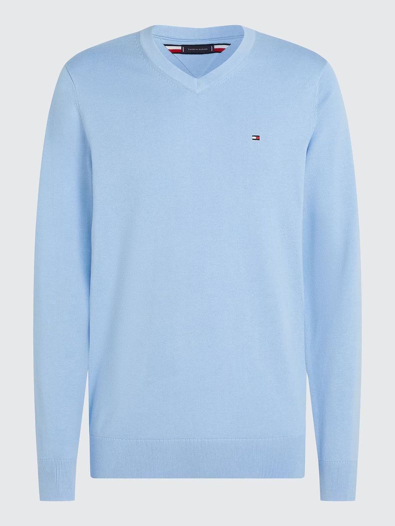 Sweater Básico Signature V-Neck Celeste Tommy Hilfiger-4