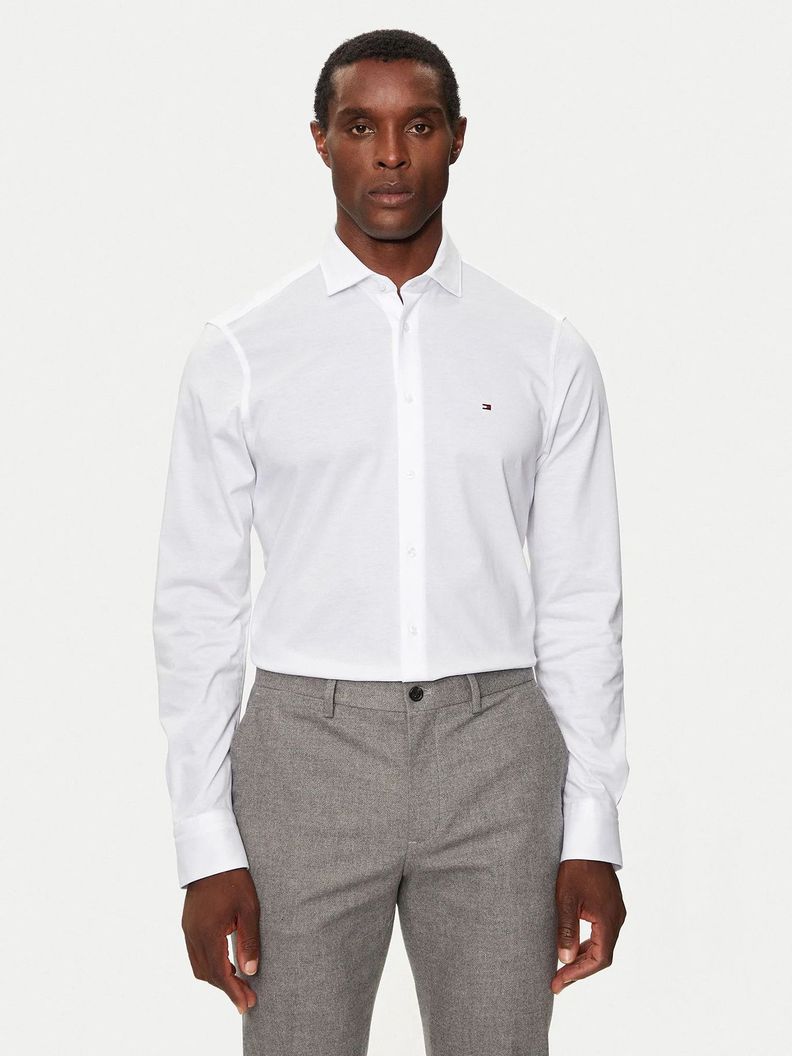Camisa Knitted Con Logo Slim Fit Blanco Tommy Hilfiger-0