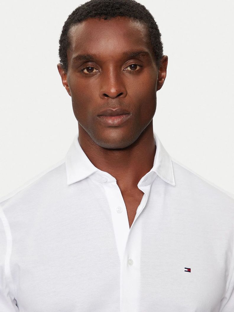 Camisa Knitted Con Logo Slim Fit Blanco Tommy Hilfiger-3