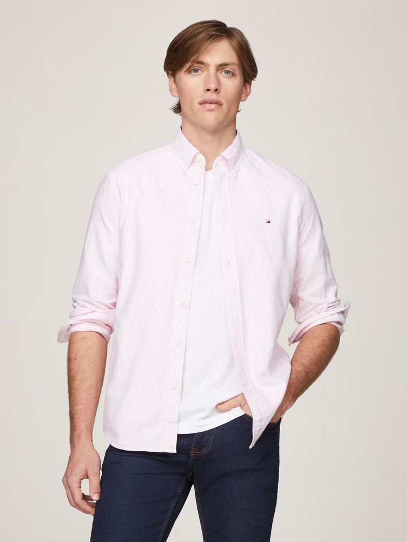 Camisa Heritage De Rayas Regular Fit Rosado Tommy Hilfiger-0