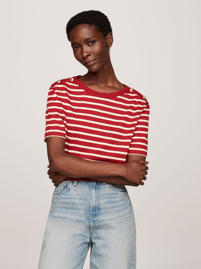 Polera Con Logo Con Botones Dorados Rojo Tommy Hilfiger-0