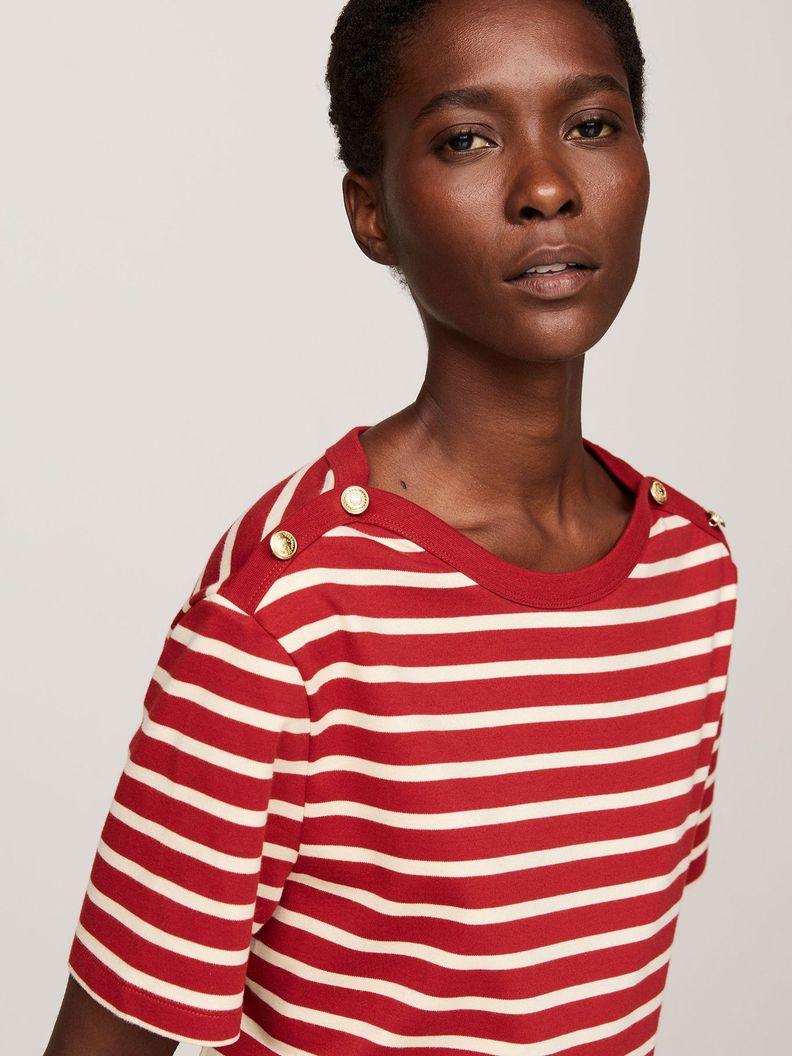 Polera Con Logo Con Botones Dorados Rojo Tommy Hilfiger-3