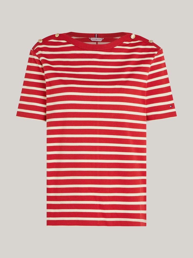 Polera Con Logo Con Botones Dorados Rojo Tommy Hilfiger-4