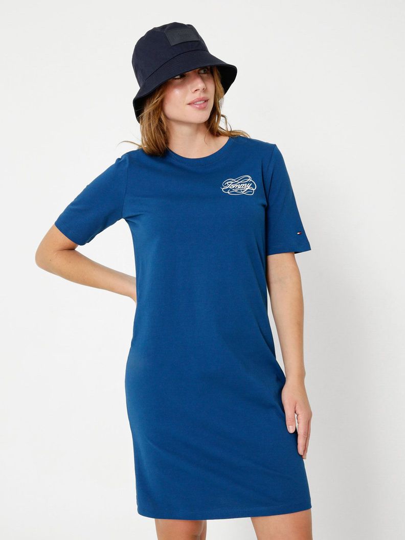Vestido Camisero Con Logo Azul Tommy Hilfiger-0