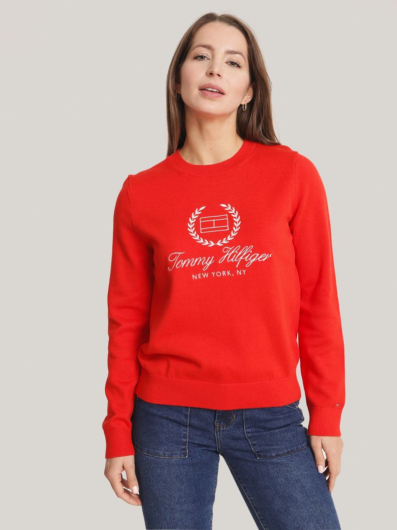 Sweater Laurel Script Logo Rojo Tommy Hilfiger
