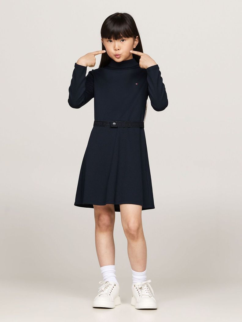 Vestido Solid Con Cinturón Azul Tommy Hilfiger-0