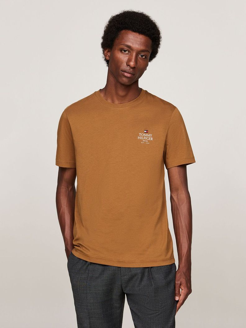 Polera De Cuello Redondo Con Logo Café Tommy Hilfiger-0