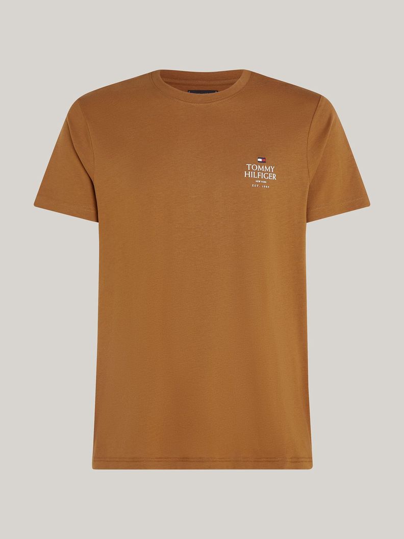 Polera De Cuello Redondo Con Logo Café Tommy Hilfiger-4