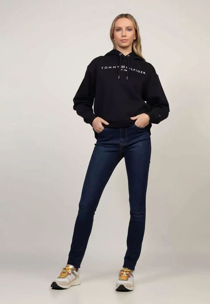 Polerón Hoodie Logo Bordado DW5 Azul Tommy Hilfiger-1