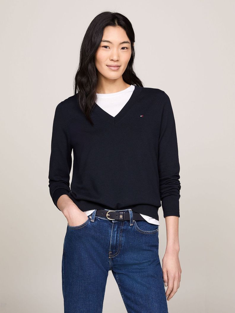 Sweater De Cuello V Con Logo Azul Tommy Hilfiger-0
