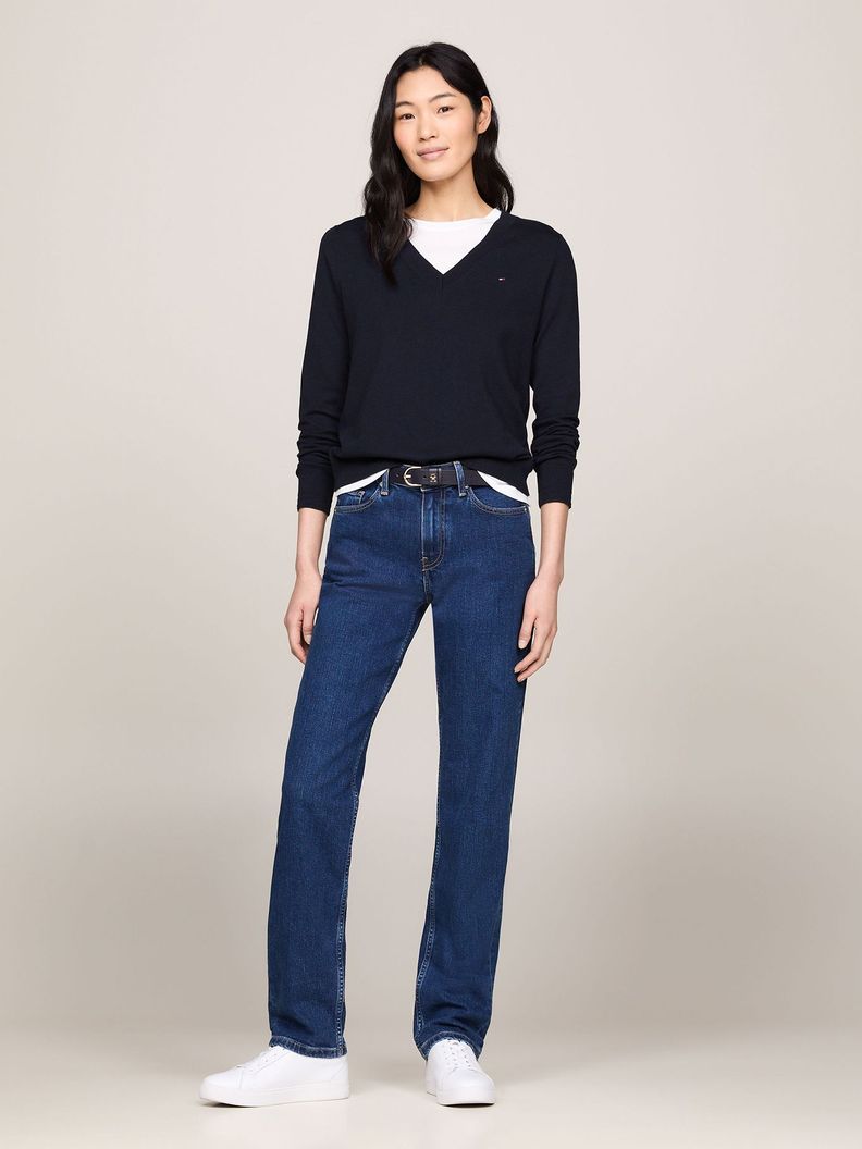 Sweater De Cuello V Con Logo Azul Tommy Hilfiger-1