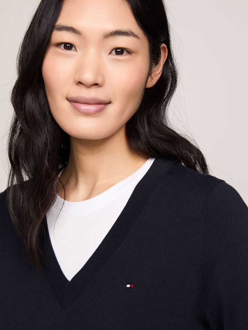 Sweater De Cuello V Con Logo Azul Tommy Hilfiger-3