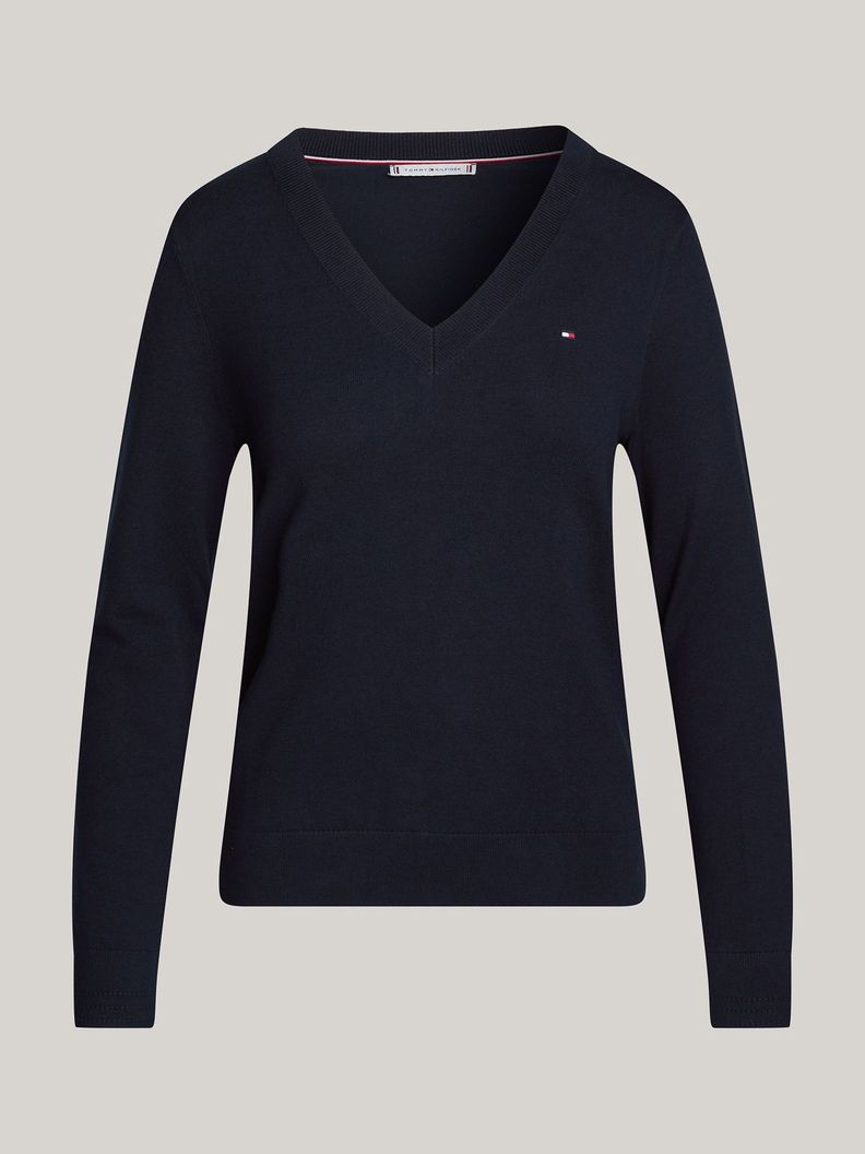 Sweater De Cuello V Con Logo Azul Tommy Hilfiger-4