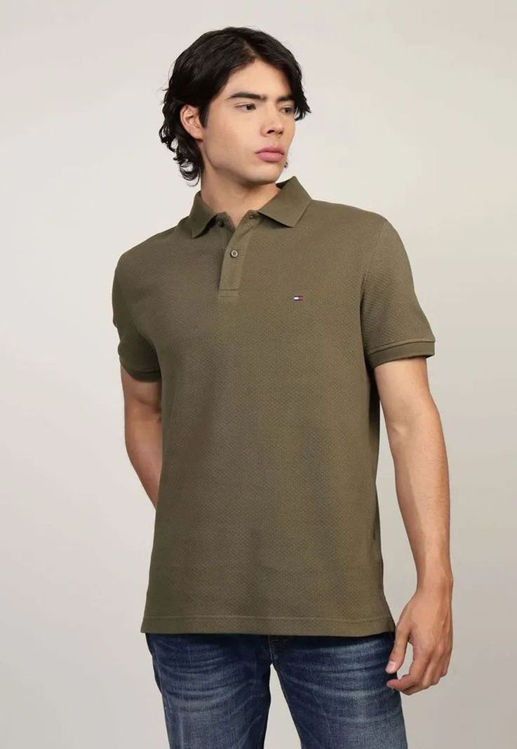 Polo Waffle Con Logo Regular Fit Verde Tommy Hilfiger-0