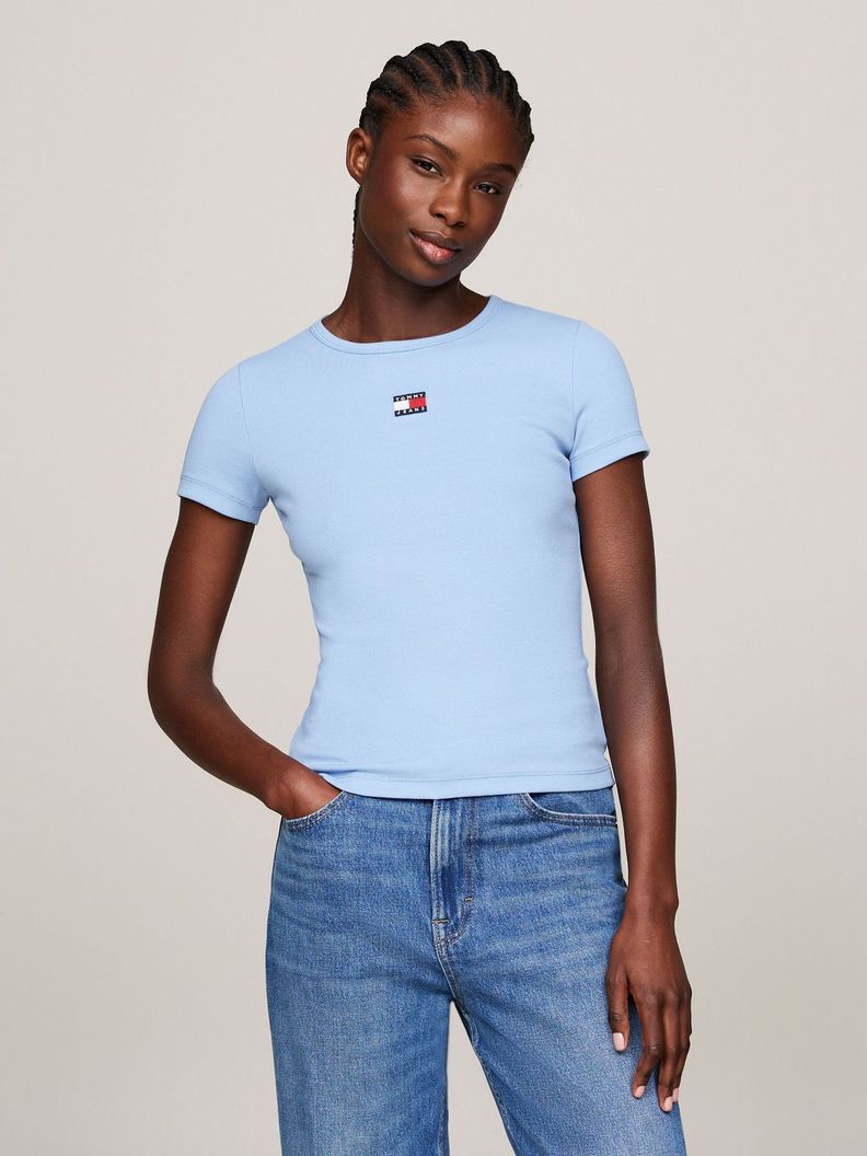 Polera Slim Fit Con Logo De Parche Celeste Tommy Jeans-0