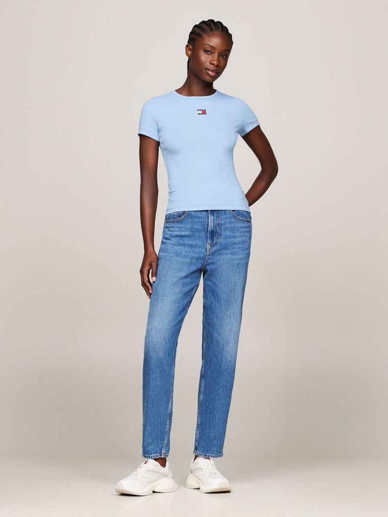 Polera Slim Fit Con Logo De Parche Celeste Tommy Jeans-1