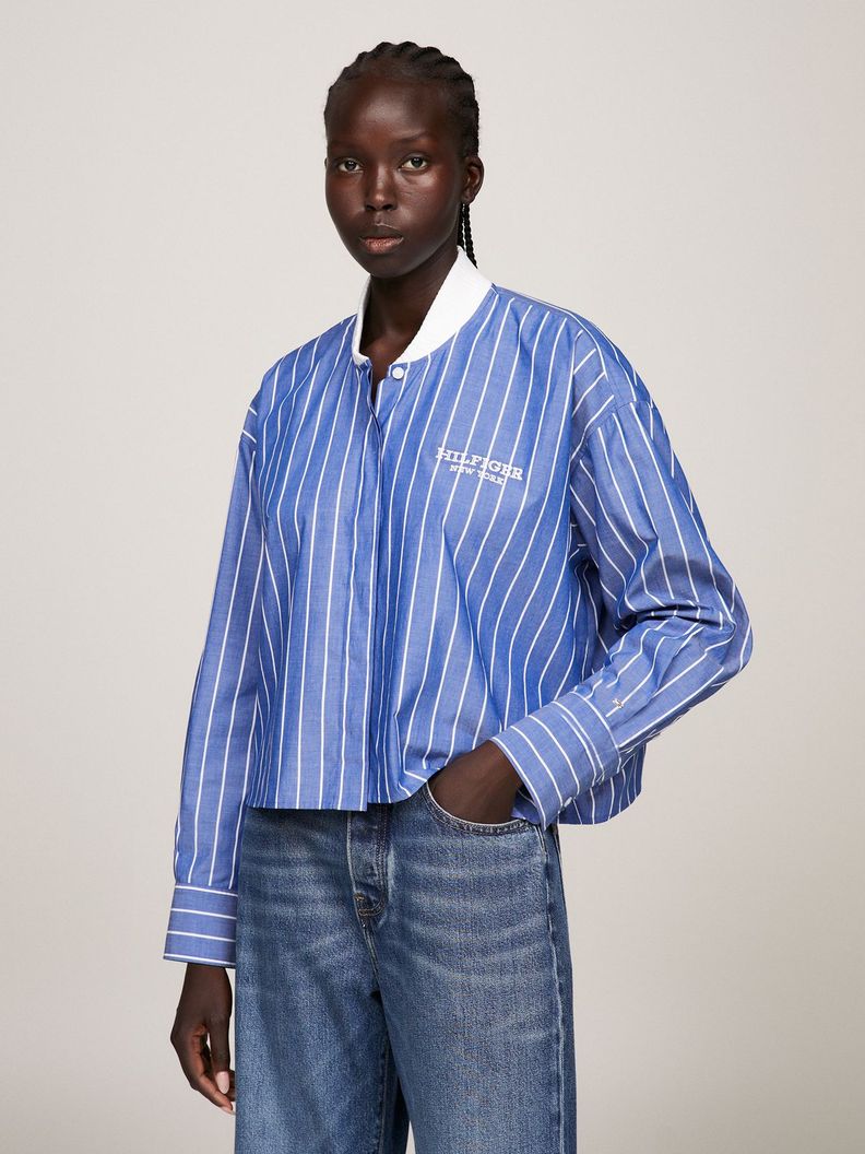 CAMISA CROPPED A RAYAS CELESTE TOMMY HILFIGER-0