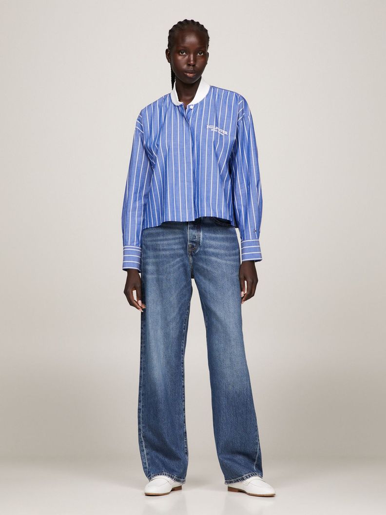 CAMISA CROPPED A RAYAS CELESTE TOMMY HILFIGER-1
