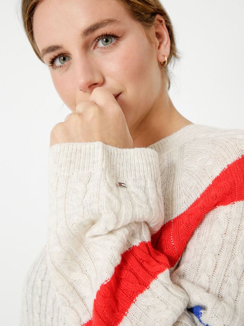Sweater De Lana De Punto Trenzado Beige Tommy Hilfiger-3