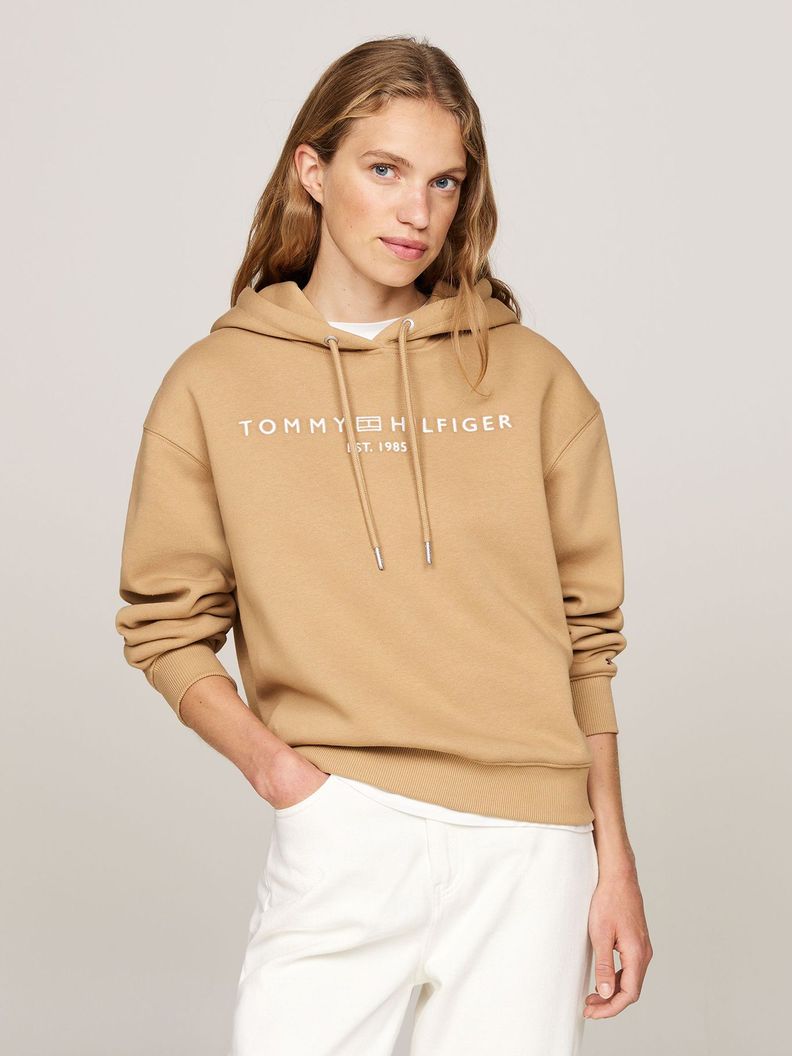 Polerón Hoodie y Logo Bordado Beige Tommy Hilfiger-0