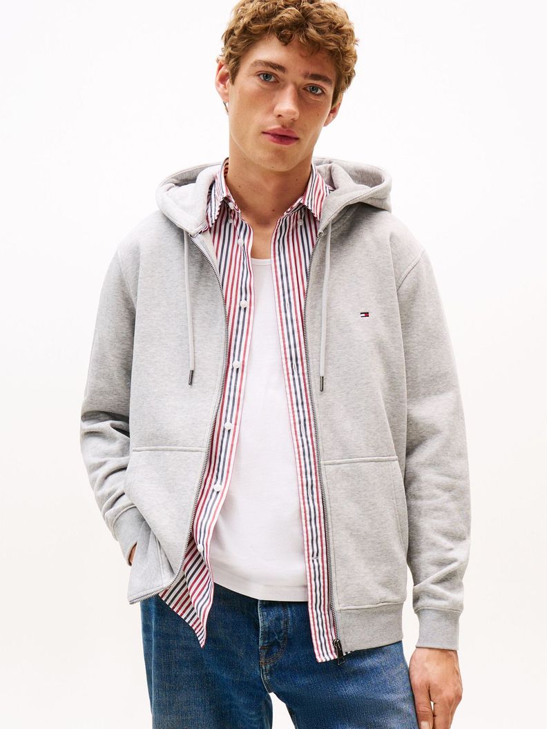 Poleron Hoodie Con Cierre Y Logo Gris S