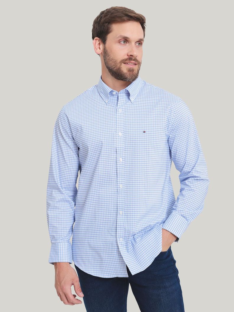 Camisa De Vestir Con Logo Celeste Tommy Hilfiger-0