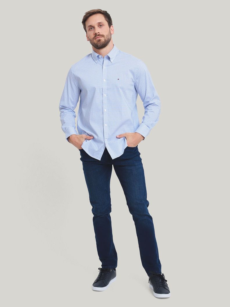 Camisa De Vestir Con Logo Celeste Tommy Hilfiger-2