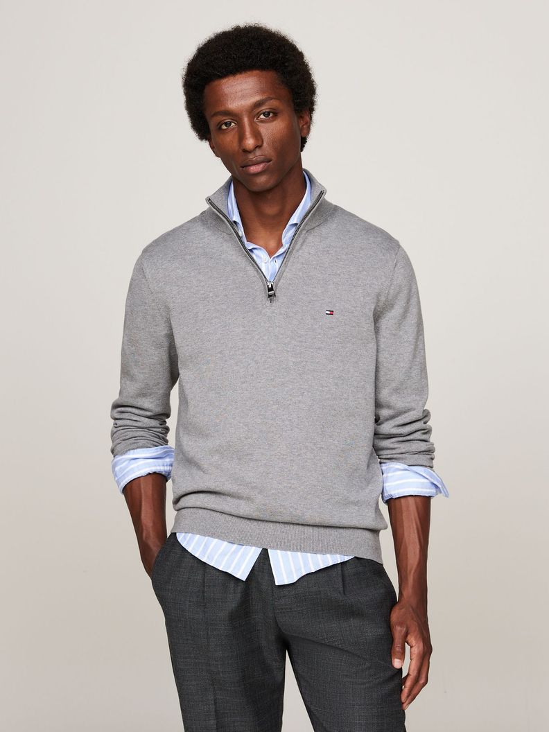 Sweater Essential Cotton Con Medio Cierre Gris Tommy Hilfiger-0