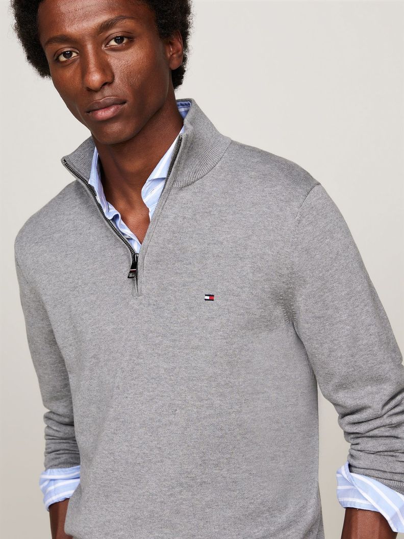 Sweater Essential Cotton Con Medio Cierre Gris Tommy Hilfiger-3