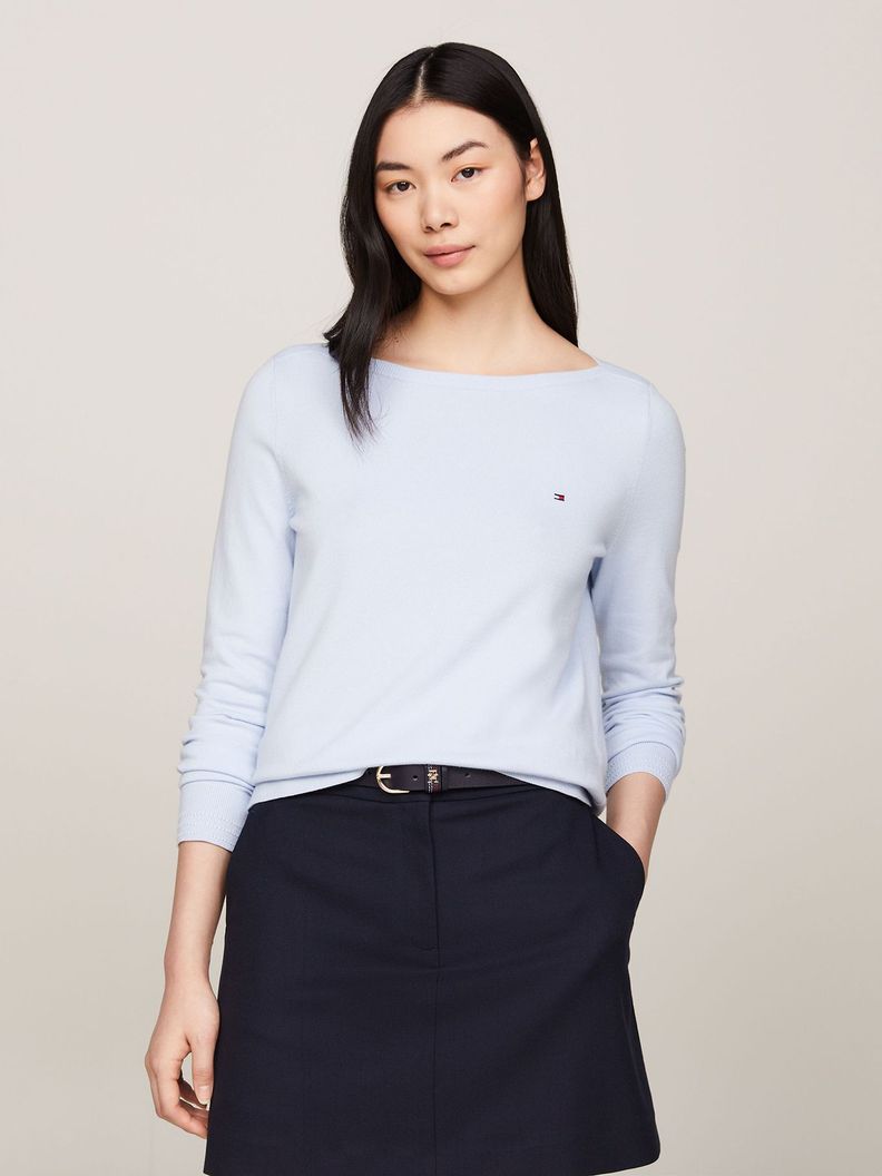 Sweater Con Cuello Estilo Barco Celeste Tommy Hilfiger-0