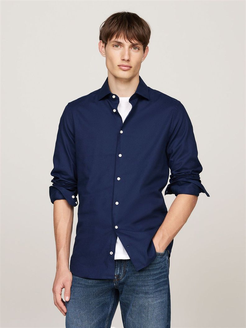 Camisa Tejido Dobby Slim Fit Azul Tommy Hilfiger-0
