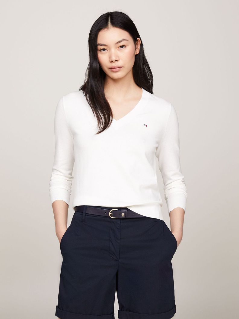Sweater De Cuello V Con Logo Blanco Tommy Hilfiger-0