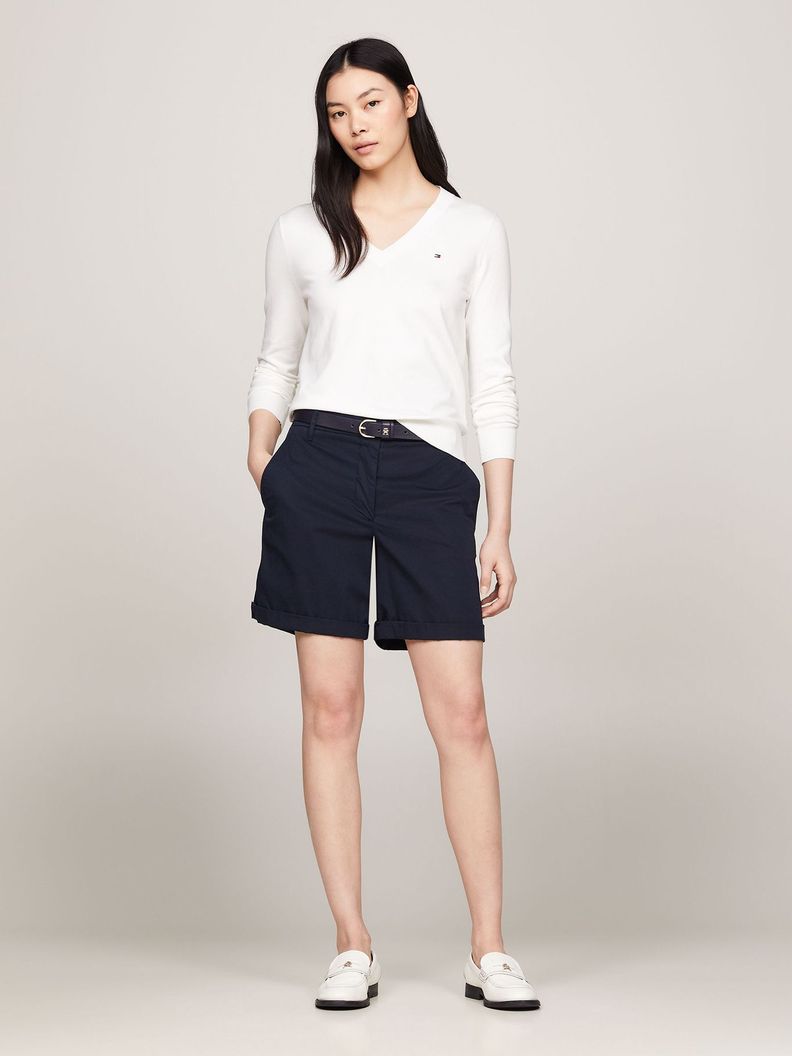 Sweater De Cuello V Con Logo Blanco Tommy Hilfiger-1