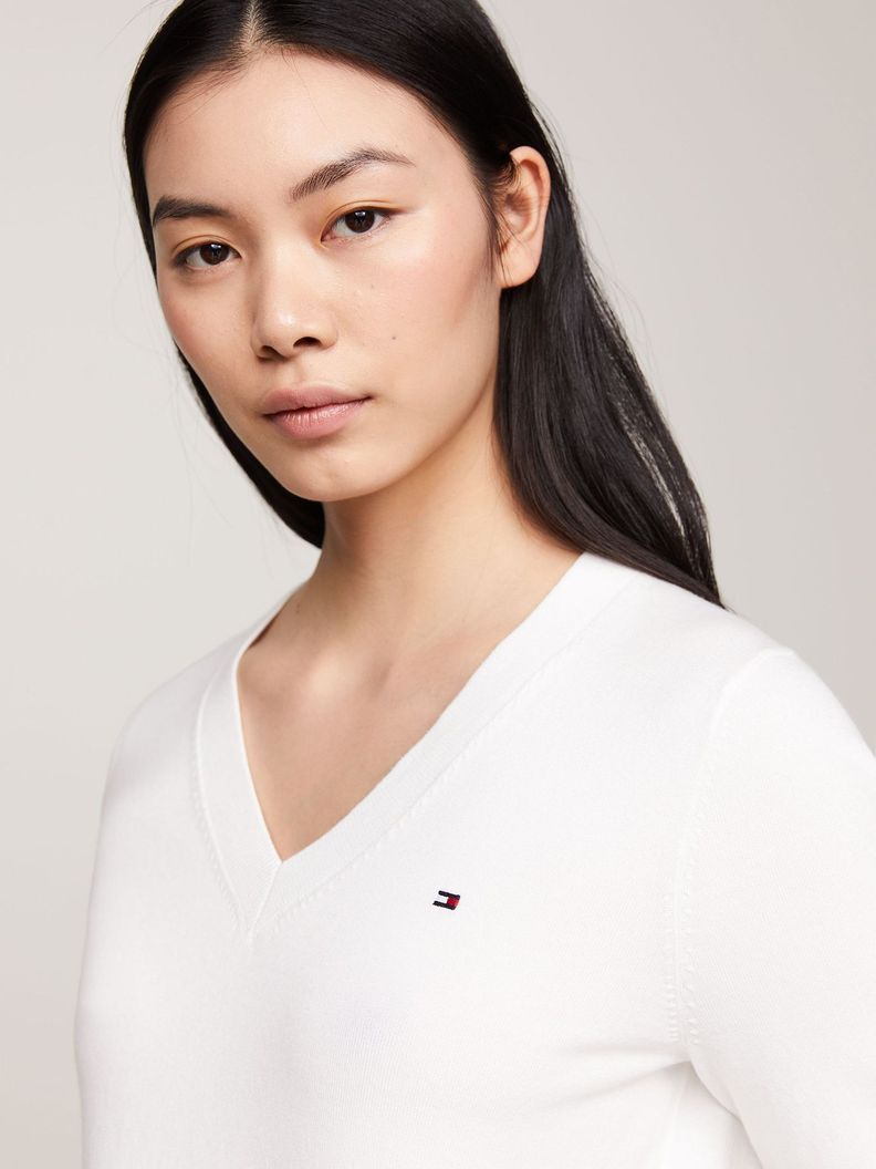 Sweater De Cuello V Con Logo Blanco Tommy Hilfiger-3