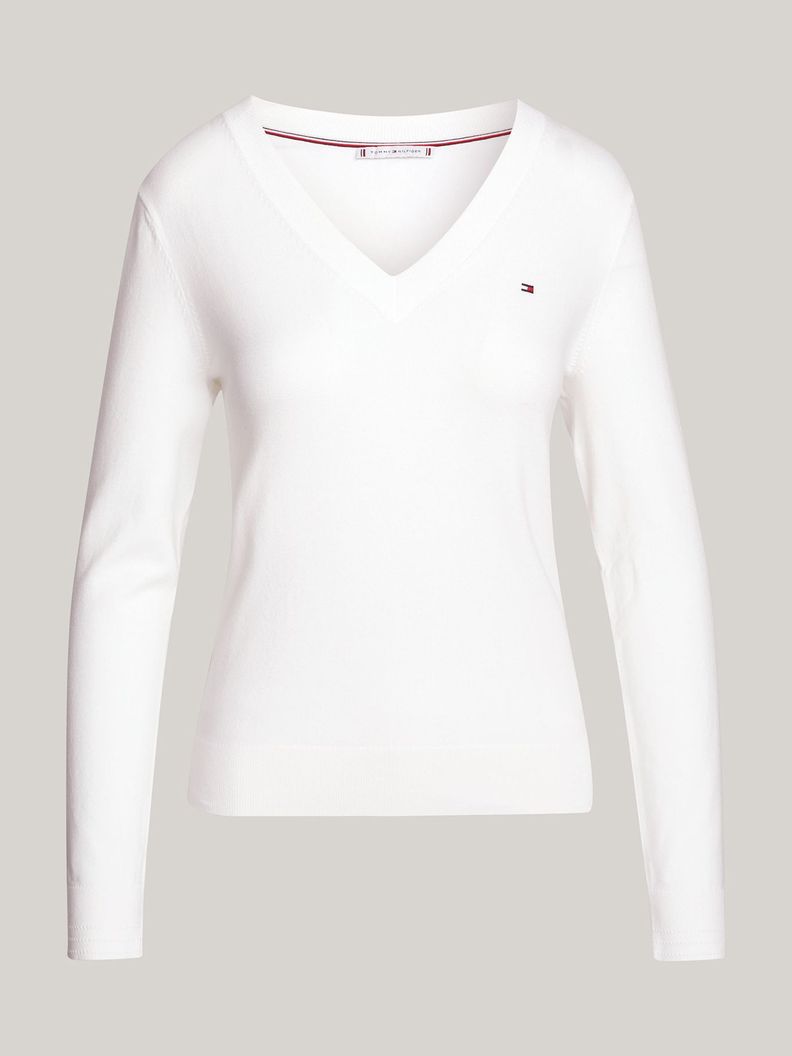 Sweater De Cuello V Con Logo Blanco Tommy Hilfiger-4