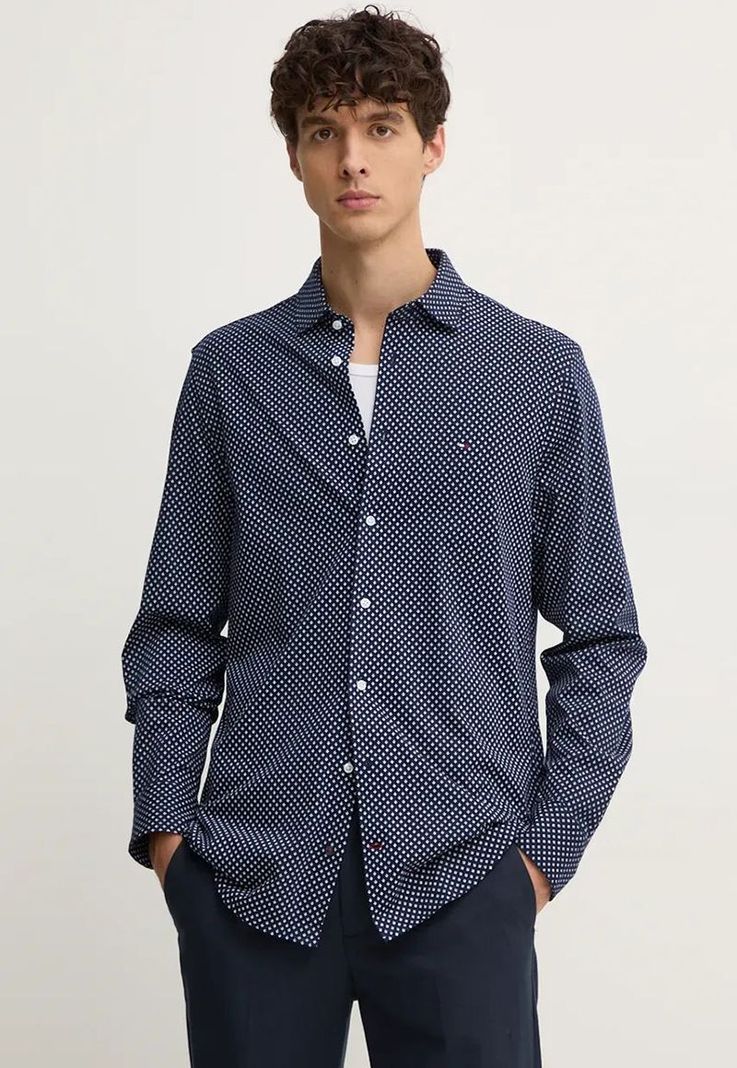 Camisa Con Micro Estampado Slim Fit Azul Tommy Hilfiger-0