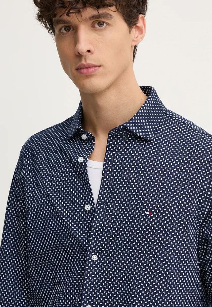 Camisa Con Micro Estampado Slim Fit Azul Tommy Hilfiger-3