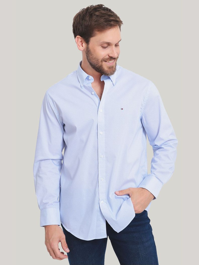 Camisa Classic Vestir Con Logo Celeste Tommy Hilfiger-0