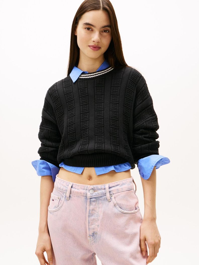 Sweater Trenzado Con Logo Relaxed Fit