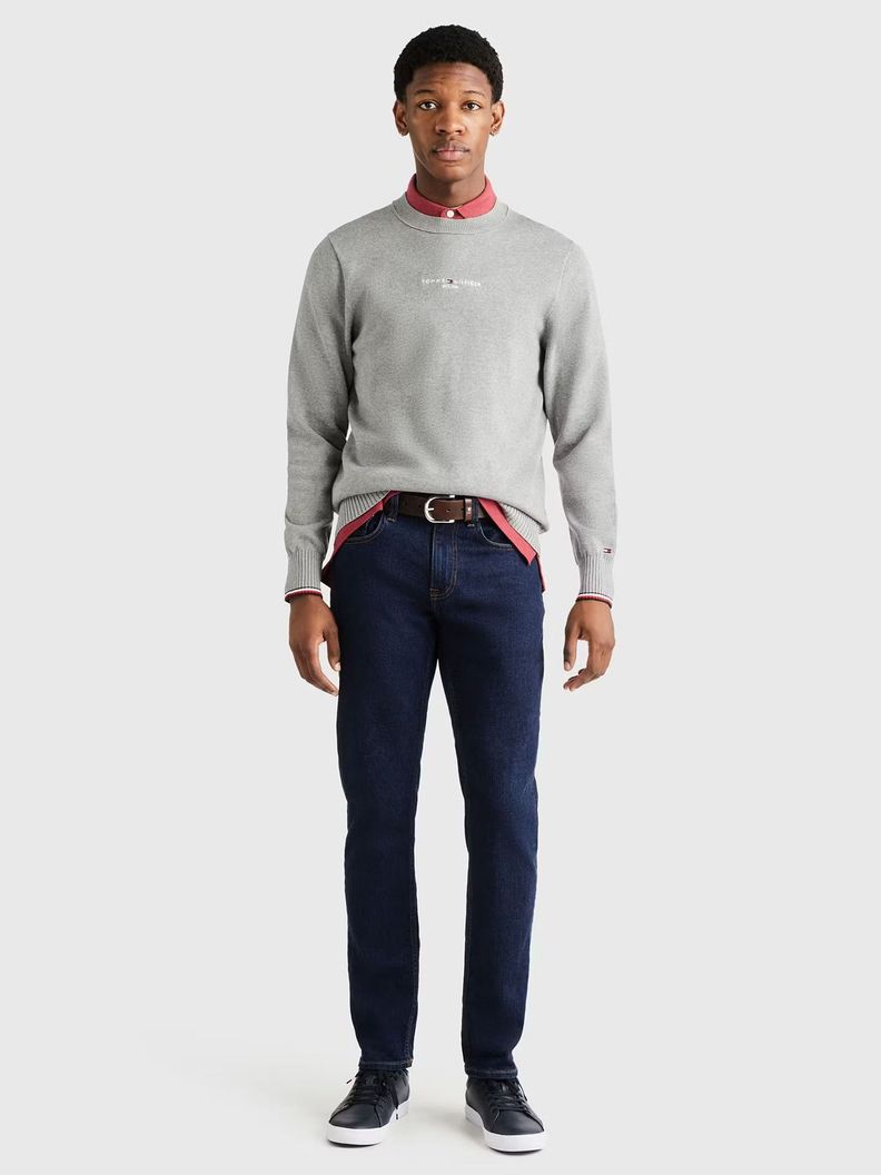 Sweater C-Neck Con Logo Bordado Gris Tommy Hilfiger-1