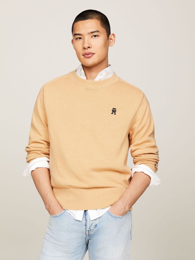 Sweater Relaxed Logo Monogram Beige Tommy Hilfiger-0