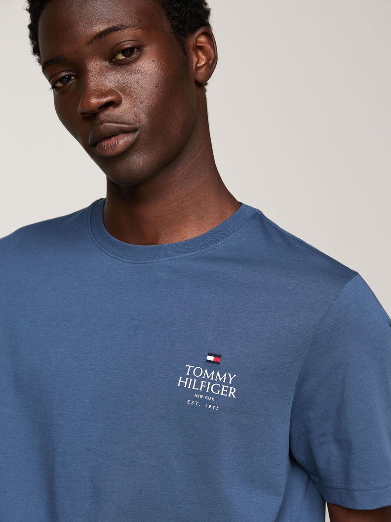 Polera De Cuello Redondo Con Logo Azul Tommy Hilfiger-3