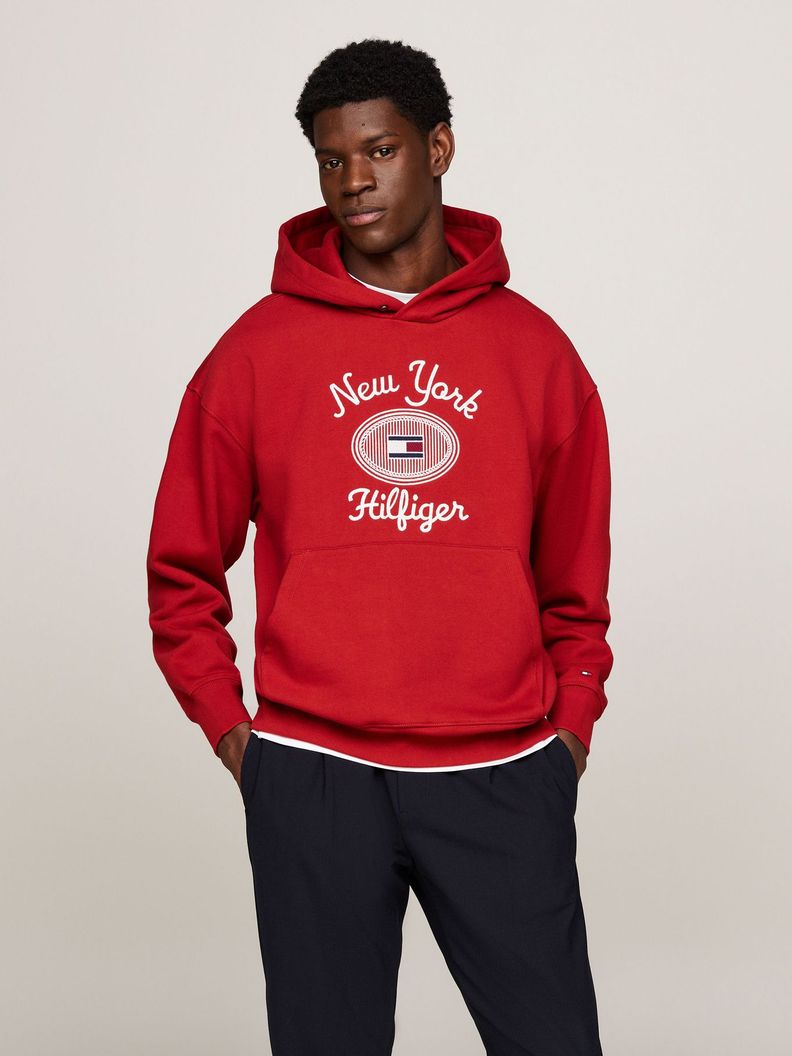 Polerón Hoodie Con Logo Bordado Rojo Tommy Hilfiger-0