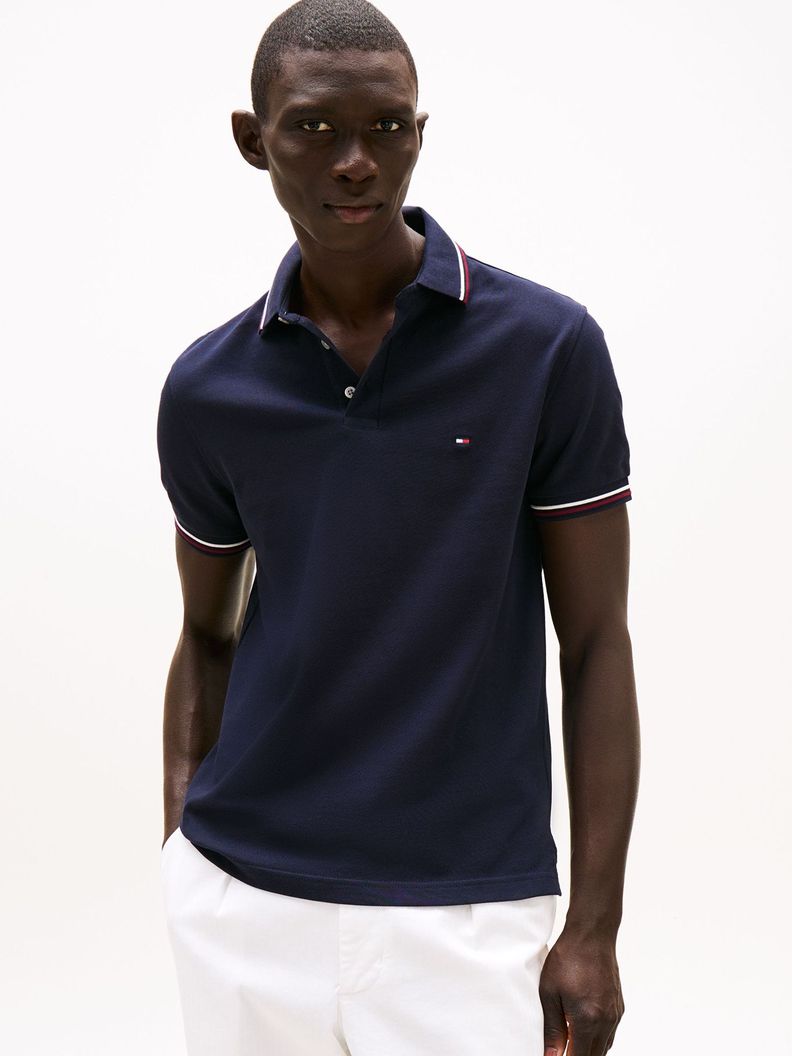 Polo Con Ribetes Tipped Slim Fit Azul XS