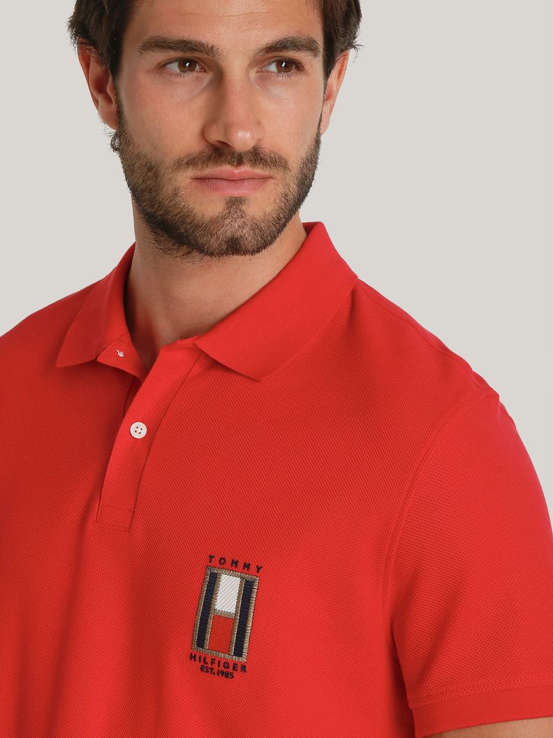 Polo Corte Logo Regular Vertical Rojo Tommy Hilfiger-3