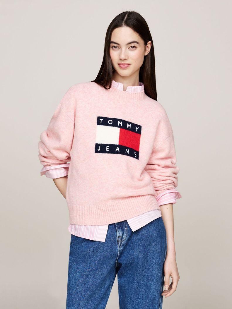 Sweater De Melánge Con Logo Flag Rosado Tommy Hilfiger-0